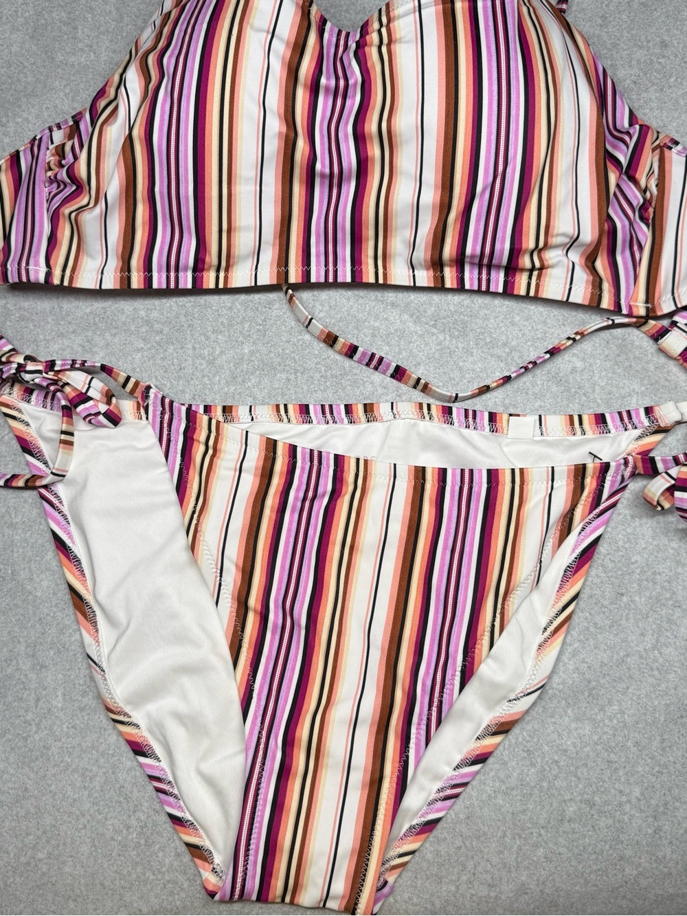 Shade & Shore Multicolor Striped Bikini with Pink & Brown Accents